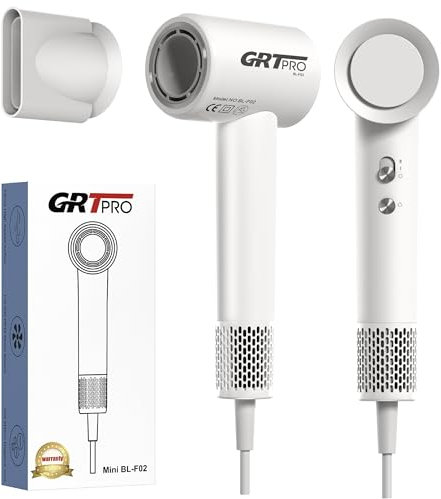 Mini Seche Cheveux Professionnel Ionique 2200W 110,000 RPM, Sèche Cheveux 330g Léger Styling Silencieux Buse de Coiffage Magnétique à 360°, 200 Millions Ions Négatifs Salon de Coiffure (mini blanc)