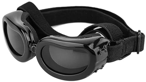 Hsthe Sea Schwarze Sonnenbrille für Hunde – UV-Schutzbrille mit Wind-, Beschlag- und Wasserfestigkeit – Verstellbares Gummiband für kleine Hunde