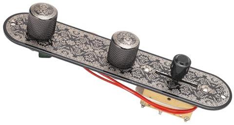 Vorverdrahtete Geladene Steuerplatte, Vorverkabelung für E-Gitarre, Steuerplatten-Kabelbaum, 3-Wege-Schalter, Knöpfe für Telecaster-Teile (GE205 Schwarze Sonnenblume)