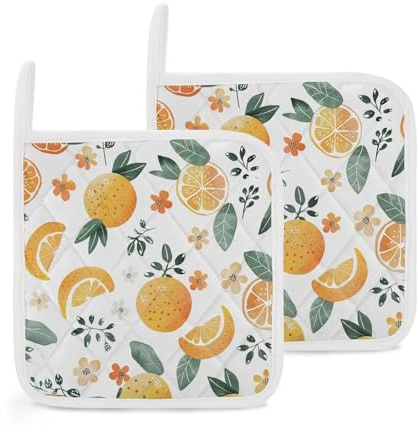 Topflappen mit Tasche für die Küche, hitzebeständige heiße Pads für Arbeitsplatten, Orangen und Zitronen, Topflappen zum Kochen, Backen, Backofen, heiße Halter, 20,3 cm Untersetzer, 2 Stück
