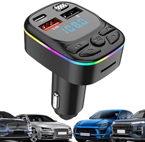 Transmisor FM para coche - Adaptador inalámbrico con pantalla LED Transmisor receptor de coche 5.0 | Cargador de coche USB C | C4 Car Blue-tooth Mp3 Manos libres Tarjeta telefónica Reproducir