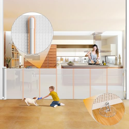 Extra hohes einziehbares Babygitter für Babys, 300 x 105 cm, schwarzes Netzgewebe, verstärkte Sicherheit, doppeltes Festziehschloss, extra breit, Treppengitter für Hunde