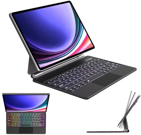 TECHGEAR Magic Keyboard for Samsung Galaxy Tab S10 Plus, S9 Plus, S9 FE Plus, S8 Plus, S7 Plus, S7 FE 12.4 Magnetic Floating Stand, Precision Multi-Touch Trackpad, 7 Color Backlight, UK QWERTY