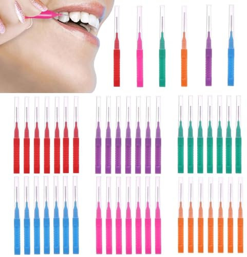 iCovalescent 48 Piezas Cepillos Interdentales, Cepillo Interdental Reutilizable, Cepillo de Cerdas únicas Herramienta de Limpieza de Dientes Para Higiene Interdental, con Caja de Almacenamiento