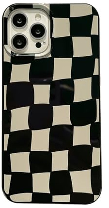 PODSI Mode Falten Schachbrett Silikon Handyhülle for iPhone 16 15 14 13 12 11 Pro Max Handyhüllen stoßfest weiche Rückseite Abdeckung(for iPhone 13 Mini)