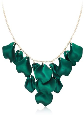 EVER FAITH Rosenblatt Halskette für Damen, Grün Blume Rose Petal Statement Bib Kragen Halskette Blumenschmuck Zubehör für Hochzeit Party
