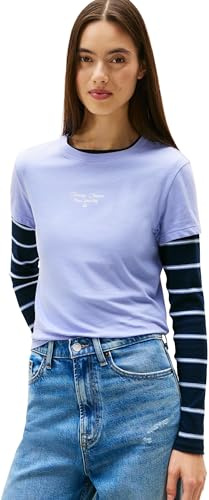 Tommy Jeans Donna T-Shirt Maniche Corte Slim Logo Tee con Scollo Rotondo, Viola (Vintage Iris), XS