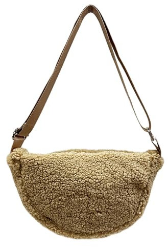 Jeamis Kleine Teddyfell Crossbody Bauchtasche Unisex Gürteltasche Umhängetasche Unifarbe (Khaki)