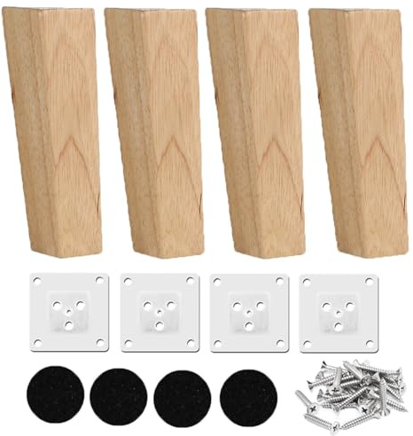 Möbelbeine Ersatz Massivholz Möbelbeine Schrankfüße 10/12/15/20/30cm Holz Eckig Tischbeine Neigung Stühle Beine Ersatz Sofafüße mit Anti-Rutsch-Matten 4er Set(25cm)