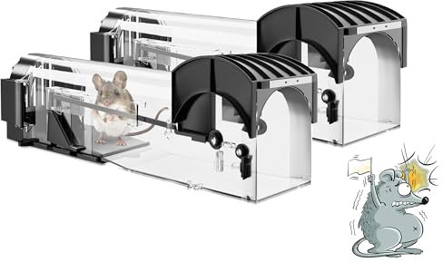 Mausefalle Lebend, Rattenfalle Lebendfalle für Maus 2er Set, 32CM Extra Lang Tierfalle Wiederverwendbare Mäuse Falle Lebend Käfig für Innen & Aussen, 100% Effektiv & Verletzungsfrei