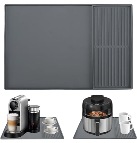 Tappetino Macchina Caffe, Antiscivolo Silicone Tappetino per Macchina da Caffè Tappetino in Silicone per Caffè con Bordo Rialzato, per Bar Piani Cucina Uffici e Tavoli da Pranzo (Grigio)