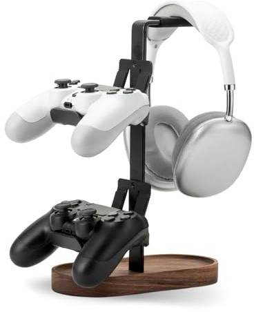 muso wood 2-in-1 Gaming Controller Stand, Headphone Stand, Walnut Controller Stand, Desktop Headset Stand for Game Controllers and PC Earphone Accessories