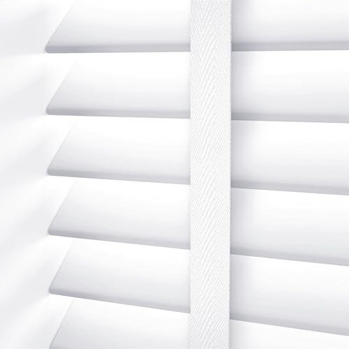 Home In Style 4U Made to Measure Faux Wood Blind Window Venetian Blinds- 50mm Slats Easy Fit Child Safe Tape Design Custom Venetian Blinds White, W60cm x L150cm