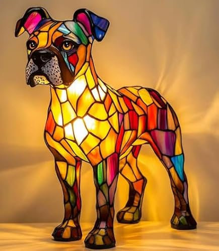 Changtai LED Hundeserie Lampe, Hundelampen aus Harz, Boxer Nachtlicht mit warmem LED-Licht, Niedliche Vintage Tischlampe, Haustier-Dekolampe für Hundefans