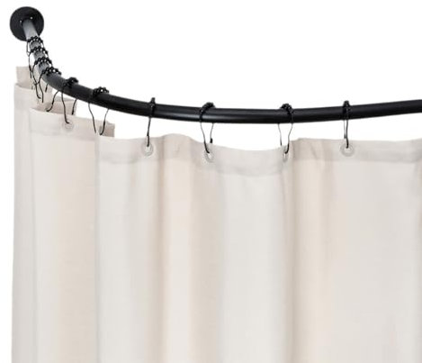 Rail Rideau de Douche en Forme L Réglable Extensible Baignoire Acier Inoxydable Barres Rideau Pôle d'angle Pas de Forage Pas Sag pour Magasin de Vêtements Espace(Size:D 75-95cm x 120-165cm,Color:noir)