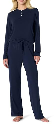 Amazon Essentials x Sofia Grainge Women's Long Sleeve Henley Pyjama Set, Navy, S