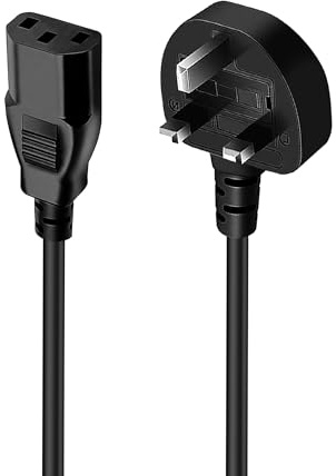 1.5M (150cm) UK Computer Power Cord, 3A/5A 250V 800W, BS 1363 to C13, PVC Kettle Lead for Ps3 Computers, Printers, TVs, Monitors
