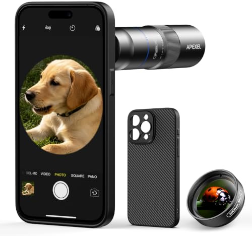 APEXEL Teleobjetivo Compacto de 10 x para Smartphone y Objetivo Macro de 200 mm con Clip Universal, Objetivo Profesional FMC ED, Adecuado para iPhone 15 Pro MAX