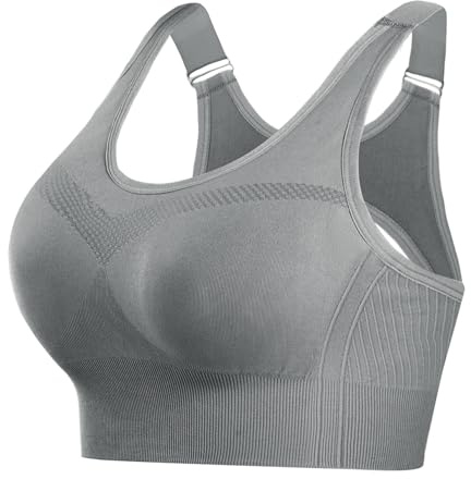 Litherday Women's Sports Bra High Impact Adjustable Strap Seamless Sports Bras Removable Padding Yoga Gym Running Workout Crop Top（Grey,XL）