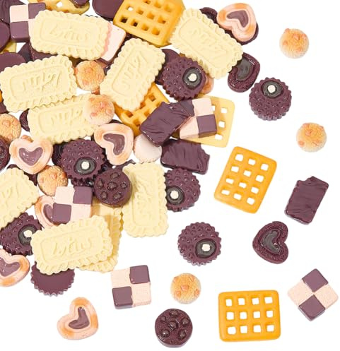 BEAMARKER 90 Stück Harz Imitat Lebensmittel Cabochons Niedliche Lebensmittel Anhänger Verschiedene Niedliche Dekoden Verzierungen Brot Und Keks Charm Perlen Für Handyhüllen Scrapbooking Haarspangen U