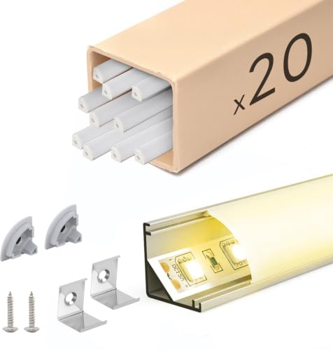 KSIBNW LED Profil Aluminium 1M 20Stück, V-Form Aluprofil Schiene Indirekte Beleuchtung 45 Grad Eckprofil Kanal mit Milchiger Abdeckung, Endkappen, Montageclips Diffusor für 8mm 10mm Breite LED Leiste