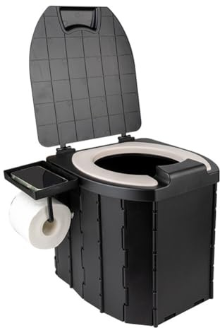 MeevrgR Camping Tragbare Toilette mit PU-Deckel, Faltbares Töpfchen für Erwachsene, Kompakte Campingtoilette für Zelt-Wandern, Outdoor-Reisen und Roadtrips, 34,5 x 32,5 x 24 cm, Schwarz