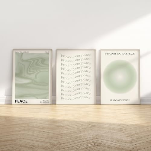 Xiyocadt 3er Aura Poster Set,Grün Farbverlauf Aura Leinwand,Teen Mädchen Zimmer Deko, Clean Ästhetik Affirmationen,Wandbilder Schlafzimmer Wohnzimmer,Ohne Rahmen (Grün 1,50x70cm)