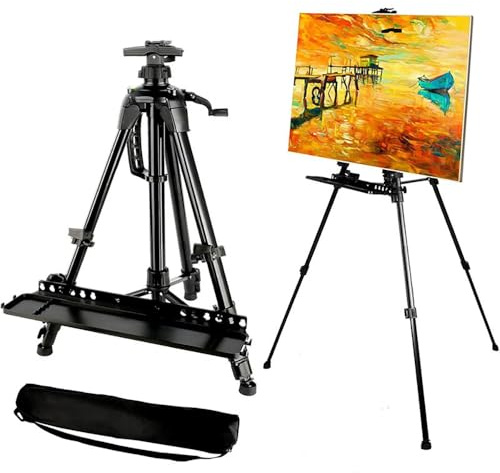 NEWFUN Staffelei Metall Höhenverstellbar 52–167 cm, Aluminium Höhenverstellbares Display-Stativ mit Aufbewahrungstasche, für Kunstmalerei und Werbung, Schwarz