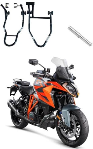 Coppia cavalletti alzamoto alza moto compatibili con KTM 1290 1390 Super Duke GT per alzare sollevare ruote gomme cerchi posteriore mono braccio completo di perno pin e anteriore davanti dietro