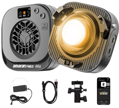 amaran Halo 60x 63W Projecteur LED COB Bi-Color, 3 270 Lux à 1m, Ultra-Compact, Monture Bowens, USB-C PD, CRI 96+, TLCI 97+, Contrôle DMX & Application