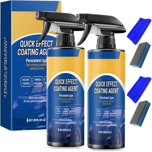 Vtizikl 3 in 1 Car Polish Ceramic Coating Spray | Car Wax Polish with Towel & Sponge | Quick-Acting Auto Paint Protection for High-Gloss, Water Repellent & UV Resistant Finish (2pcs)