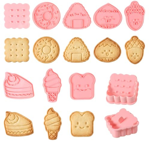 8 Pcs Cute Snacks Cookie Cutters, 3D Icecream Donut Cake Bread Rice Ball Shape Cookie Stamps Fun Biscuit Cutters Molds for Cupcake Pancake Pie Pastry Decorations