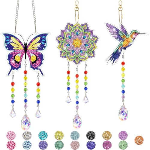 Cotabacuco Ensemble de Peinture au Diamant pour Enfants, Cadeau pour Filles pour Concentration et Créativité, Acrylique 5D avec Pendentif en Cristal, Artisanat DIY, Décoration pour Fenêtre et