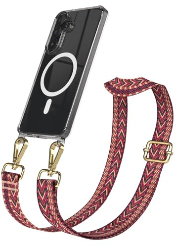 EAZY CASE Handykette - Verstellbares Taschenband kompatibel mit Galaxy S26 Plus, Schulterriemen, Handykordel mit Silikon Hülle, Qi Charging kompatibel, Umhängetasche, Pink Blau Gold