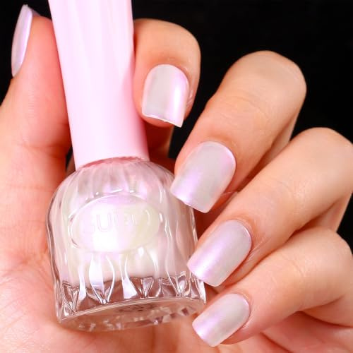 Pearl Weiß Nagellack Glitzer - Schnelltrocknender & Langanhaltend Perlmuttweiß Nail Polish Ohne UV Lampe, Glänzender Pearl White Nagellackn - Für Frauen DIY Nageldesign Maniküre Zuhause, 15ml