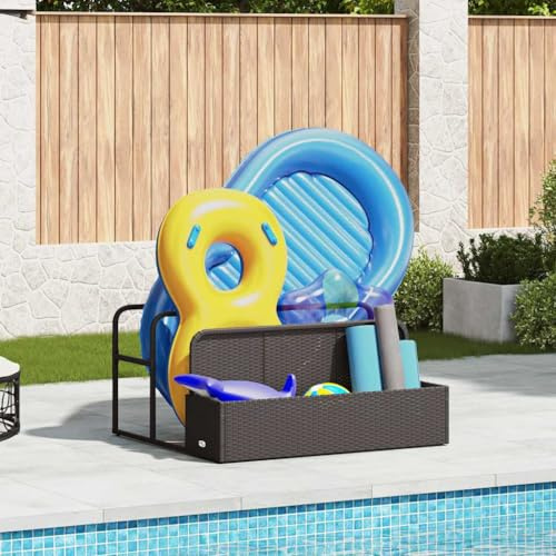 Kaloriko Bac de rangement pour piscine - Noir - En rotin synthétique - 110 x 100 x 57 cm - Avec cadre en acier revêtu par pulvérisation - Grand espace de rangement - Polyvalent - Pour jardin, terrasse