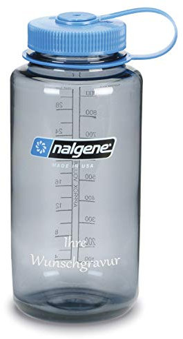 Nalgene Trinkflasche 'Weithals' - 1 L (Grau-Blau, mit Namensgravur, 1 Liter)