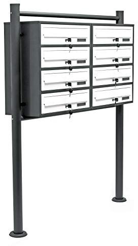 Wiltec Boîte aux Lettres sur Pieds Gris Anthracite/Blanche 898 x 270 x 1500 mm, avec 8 Compartiments verrouillables 2x4 et Porte-nom, Revêtement en Poudre, pour Courrier