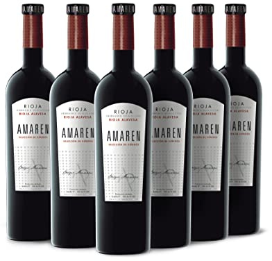 Amaren Selección de Viñedos - Vino Tinto D.O. Rioja - Variedad Uva Tempranillo y Garnacha - Notas de Fruta Roja - Reposo en Barricas Roble Francés y Americano - Incluye Estuche - 6 Botellas de 75 cl