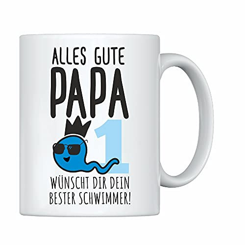 weiße Tasse -Alles Gute Papa wünscht Dir Dein bester Schwimmer- Geschenk mit lustigem Spruch zum Vatertag & Geschenkidee von Kindern für den Vater