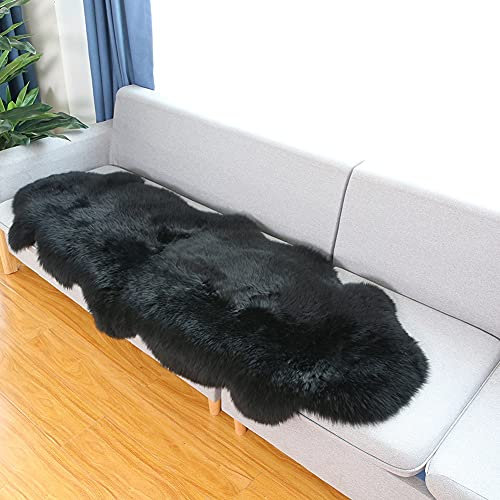 Altlue Lammfell Teppich Echt Lammfell Fellteppich Flauschiger Fell Teppiche Lammfell Echt Groß Für Wohnzimmer Schlafzimmer Schwarz (70 * 200cm)