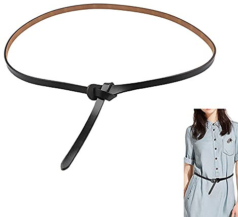 Kalsey Cinturino in Vita Annodato, Cintura in Vita Regolabile, Cintura Sottile, Cintura Decorativa, Elastica Invisibile Cintura di Pelle Senza Fibbia per Jeans Pantaloni Vestito (Nero)