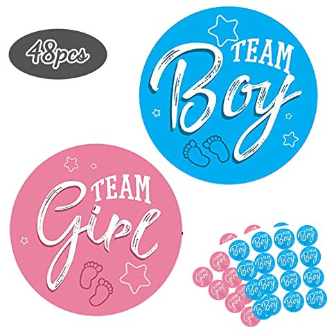 48 Stück Aufkleber für das Geschlecht offenbaren, BOZILY Team-Aufkleber für Party-Einladungen und Abstimmungsspiele, Geschlechtsoffenbarung, Spiele, Etiketten für Babypartys, Dekorationsbedarf und