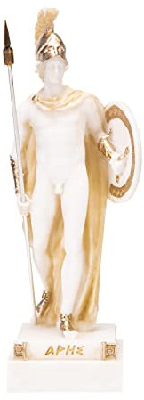 BEAUTIFUL GREEK STATUES Ares Mars God of War Zeus Son Römische Statue Alabaster Goldton 18 cm