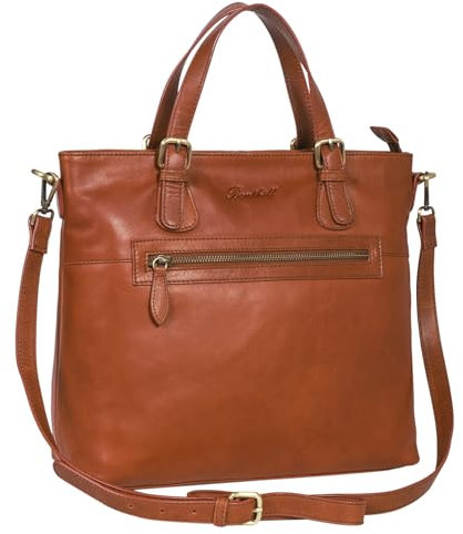 Benthill Echt Leder Handtasche Damen | Henkeltasche aus hochwertigem Rindsleder | Vintage Frauen Schultertasche | Umhängetasche, Farbe:Braun