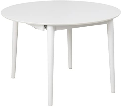 AC Design Furniture Monty Table à Manger Extensible pour 6 Personnes, Plateau Rond Blanc avec Pieds Ronds, Table de Cuisine avec Plateau Extensible, Ø 115 x H 75 cm
