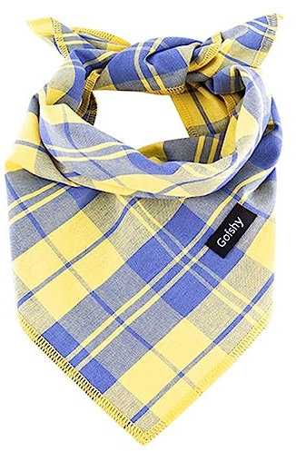 Gofshy Sommer-Hundehalstuch für große Hunde, lebendige Farben, Gelb und Blau, kariert, verstellbar, Taschentuch, Zubehör für mittelgroße und große Hunde (L)