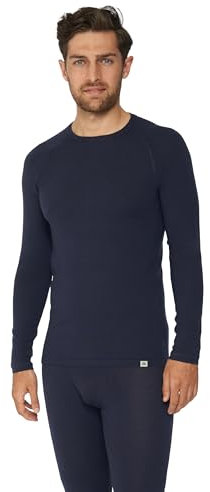 DANISH ENDURANCE Base Layers Men, Long Sleeve Thermal Tops Men, Merino Wool, Thermals Men, Warm Winter Thermal Underwear, with or Without a Zipper, Dark Navy, XXL
