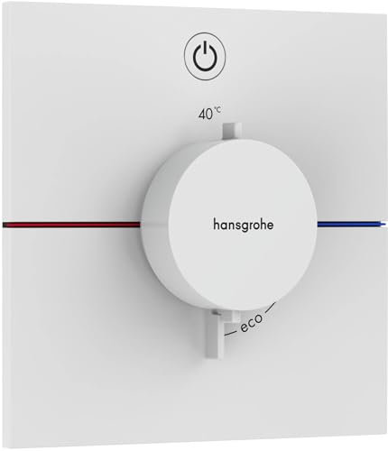 hansgrohe ShowerSelect Comfort E, termostato empotrado , grifo con botón de seguridad (SafetyStop) a 40 °C, termostato rectangular para ducha y bañera, mezclador para 1 función, blanco mate