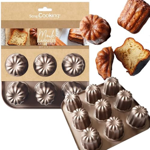 ScrapCooking - Moule à Cannelés Antiadhésif - 9 Formes pour Cannelés Bordelais - En Métal - Apte Four & Congélateur - Moule Pâtisserie Gâteau - Cuivré - 1294